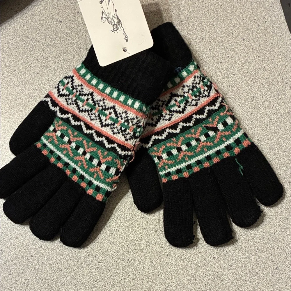 NWT Black and Green Winter Wool-lined Gloves